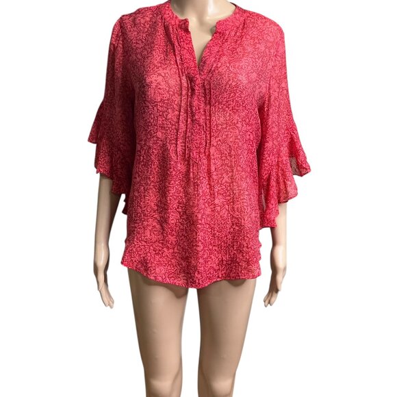 Vince Camuto Women's Pintuck Flutter Sleeve Floral Pattern Voile Blouse Size Sm - Picture 11 of 16